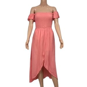 SALTY LEMON OFF SHOULDER HI-LOW MAXI CORAL ‎ DRESS SIZE MEDIUM 100% VISCOSE